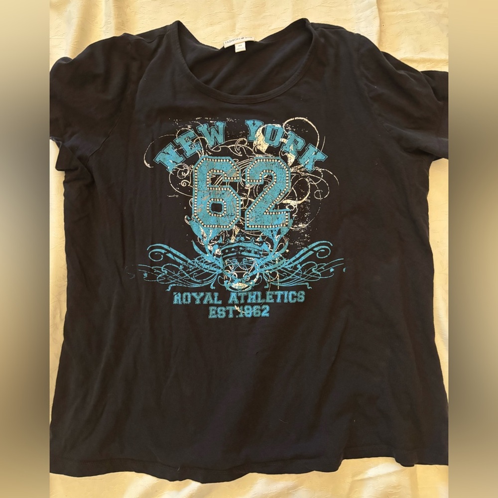 Blue and silver y2k graphic tee